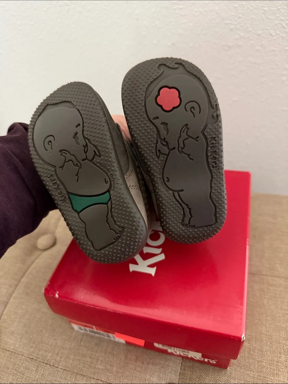 Kickers Bold brown & teal Shoe with velcro strap with Box size 4 baby/toddler